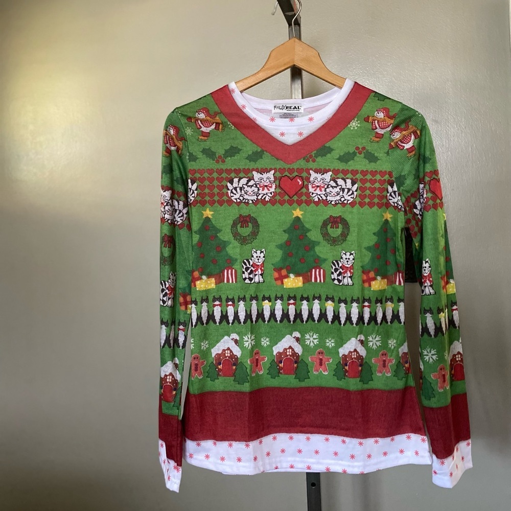 Faux real ugly Christmas  sweater realistic NWOT